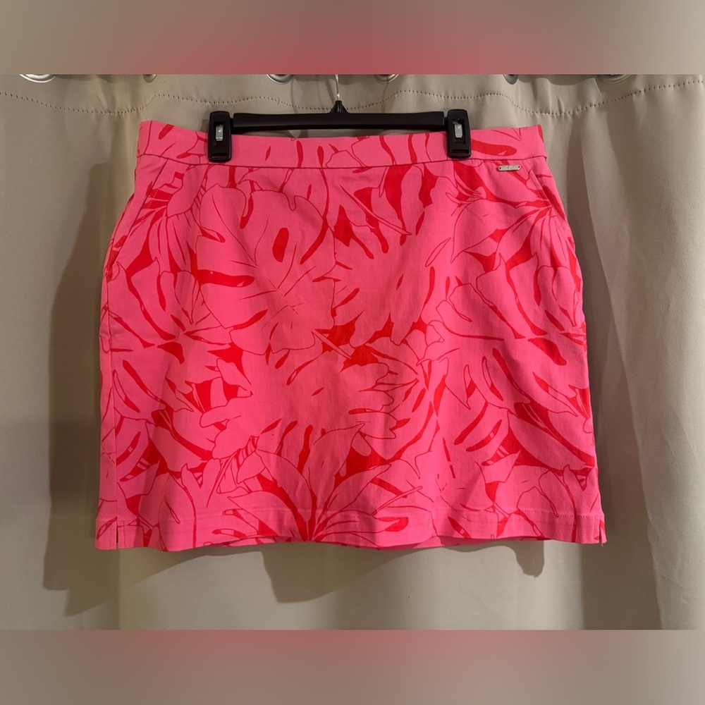 Rafaella Pink Leaf Print Mini Skirt with built in shorts